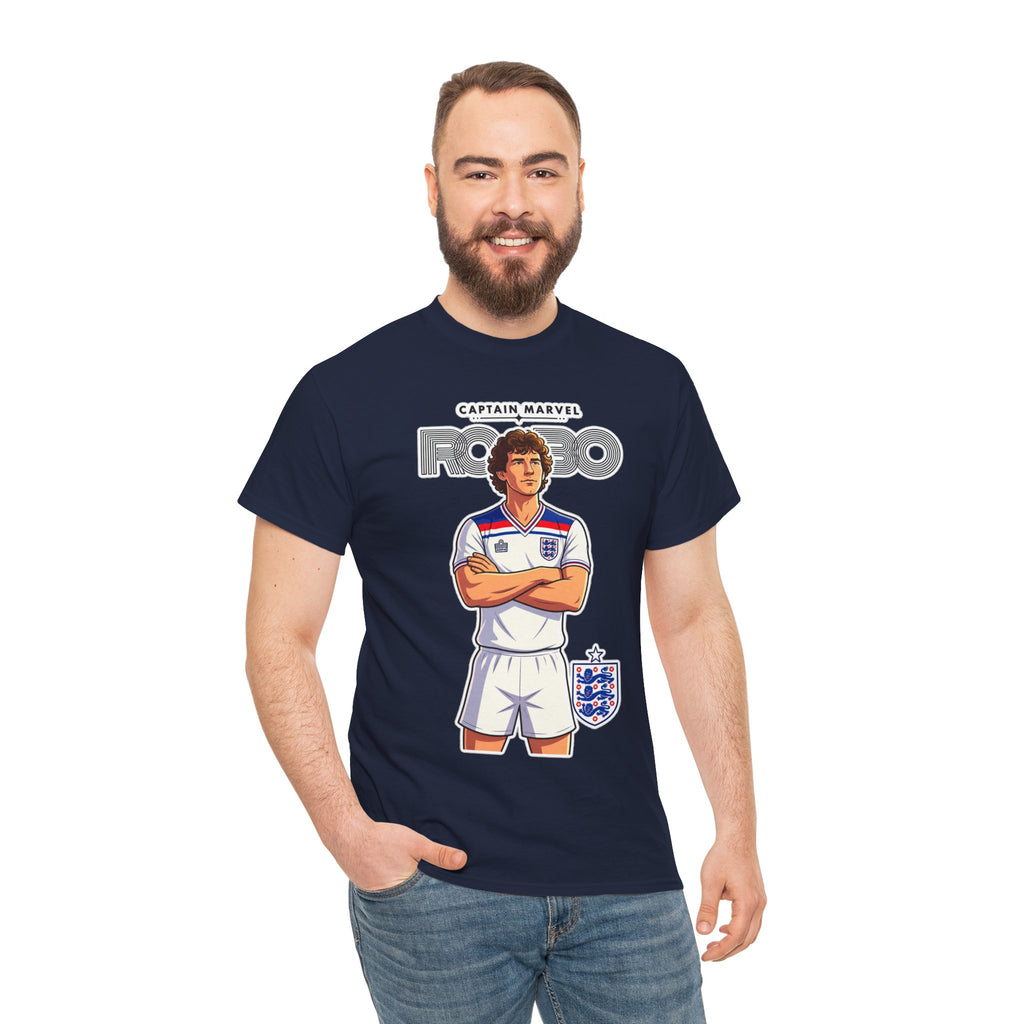Bryan Robson Retro England Football Cotton T-Shirt / Tee — "Captain Marvel" Soccer Player Graphic