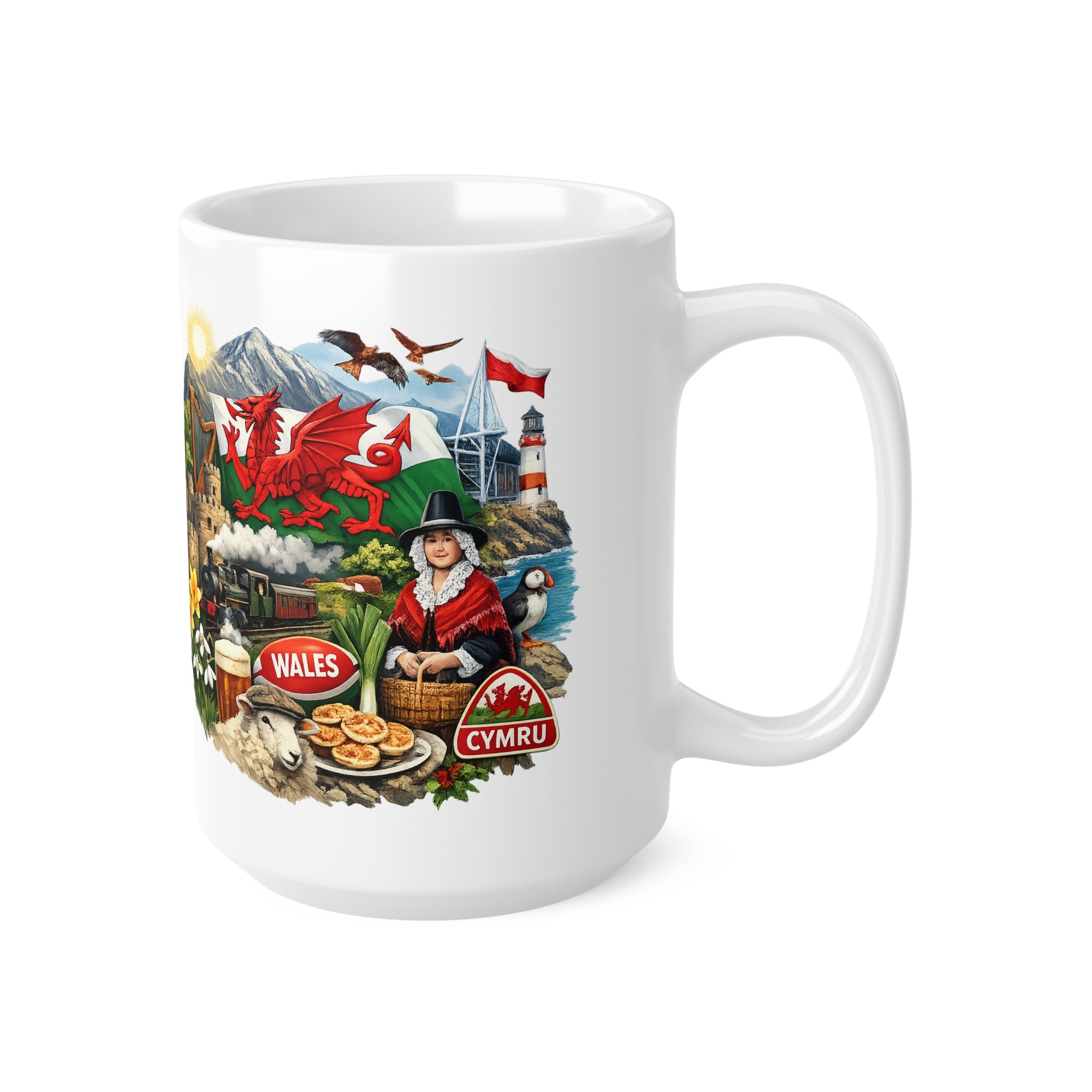 Wales Scenic Souvenir Mug – Welsh Dragon, Castles & Landscapes (11oz/15oz)