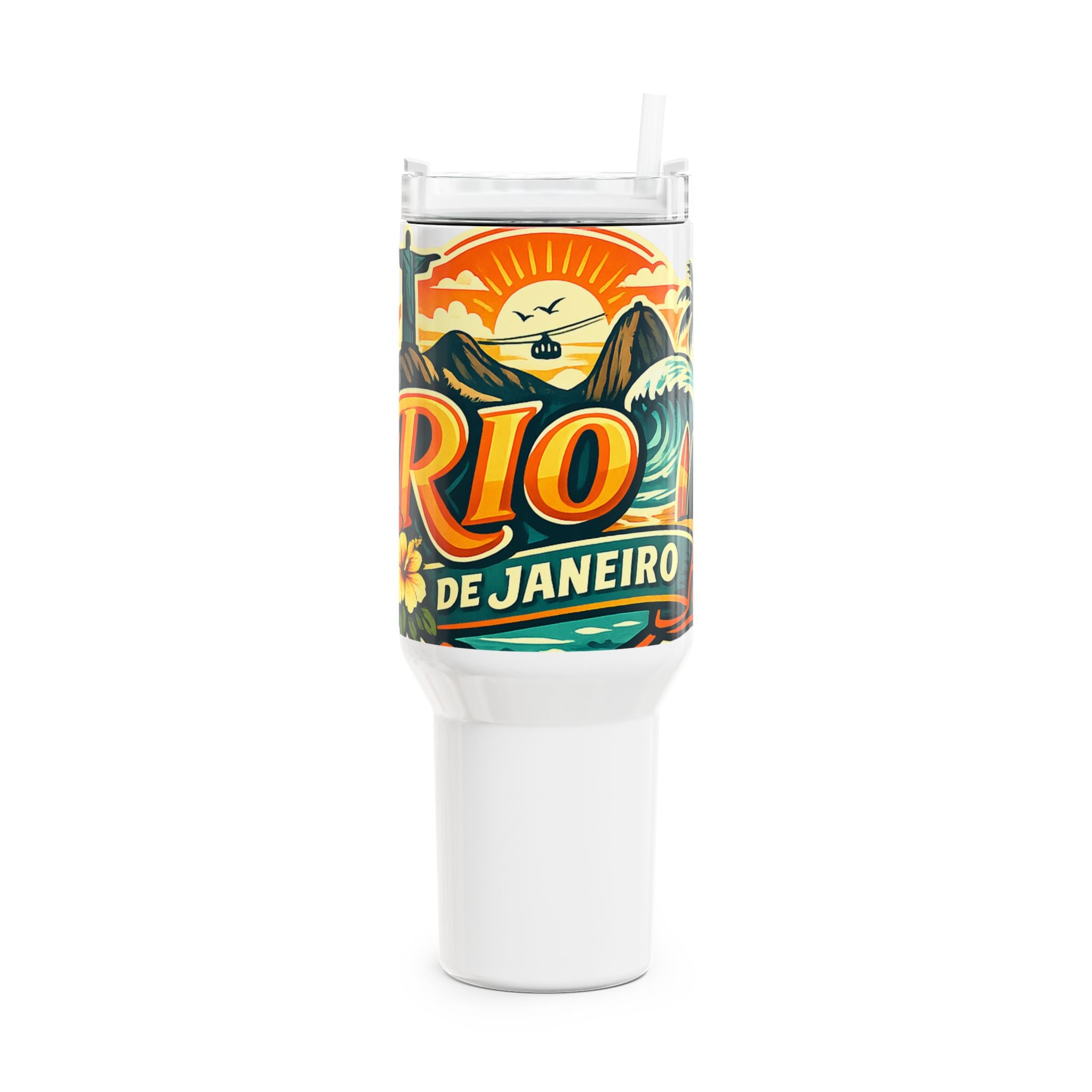Rio de Janeiro 40oz Travel Tumbler – Tropical Sunset Beach Design