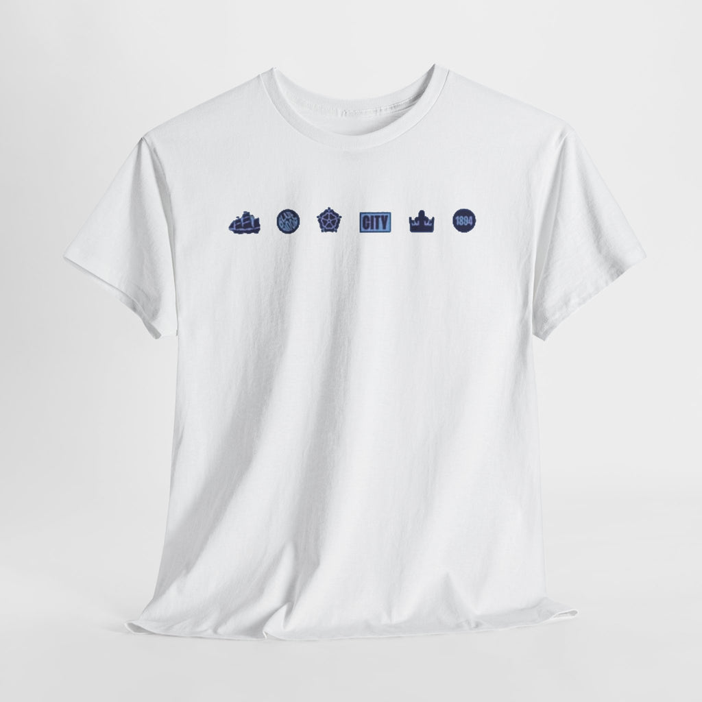 Manchester City Minimal City Icons Tee — Navy Skyline Icons Chest Print
