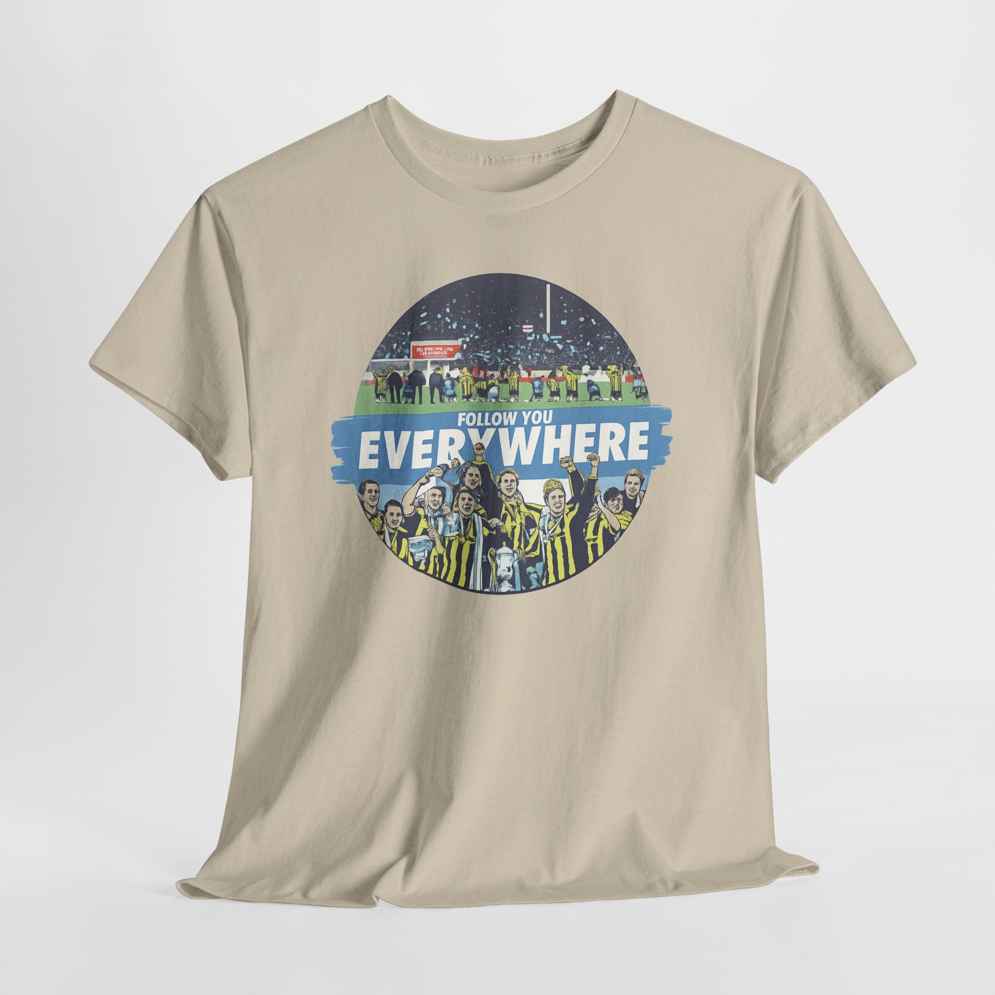 Manchester City Everywhere Soccer Crowd Graphic Tee — 'Follow You Everywhere' Fan Shirt