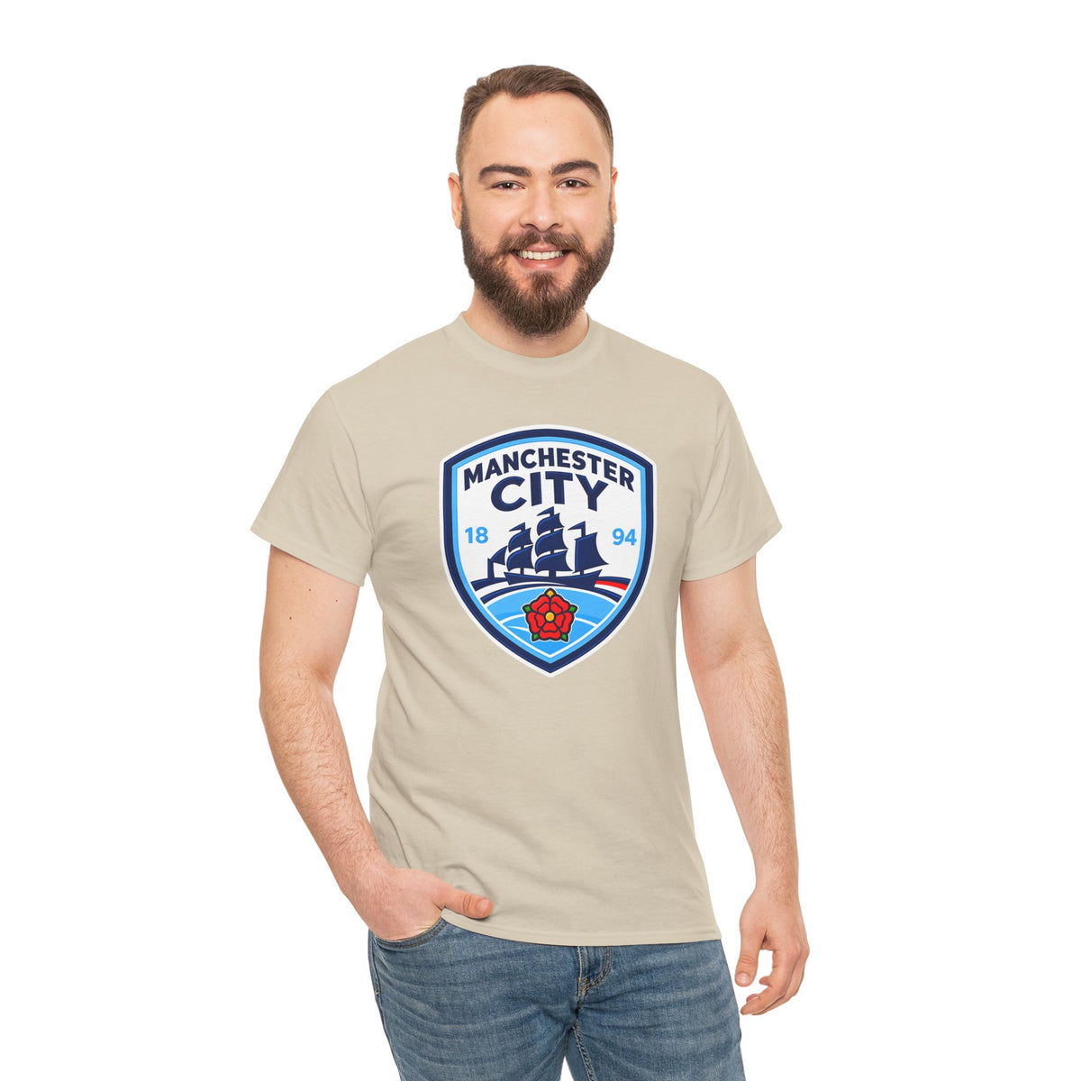 Manchester City Inspired Crest Cotton T-Shirt
