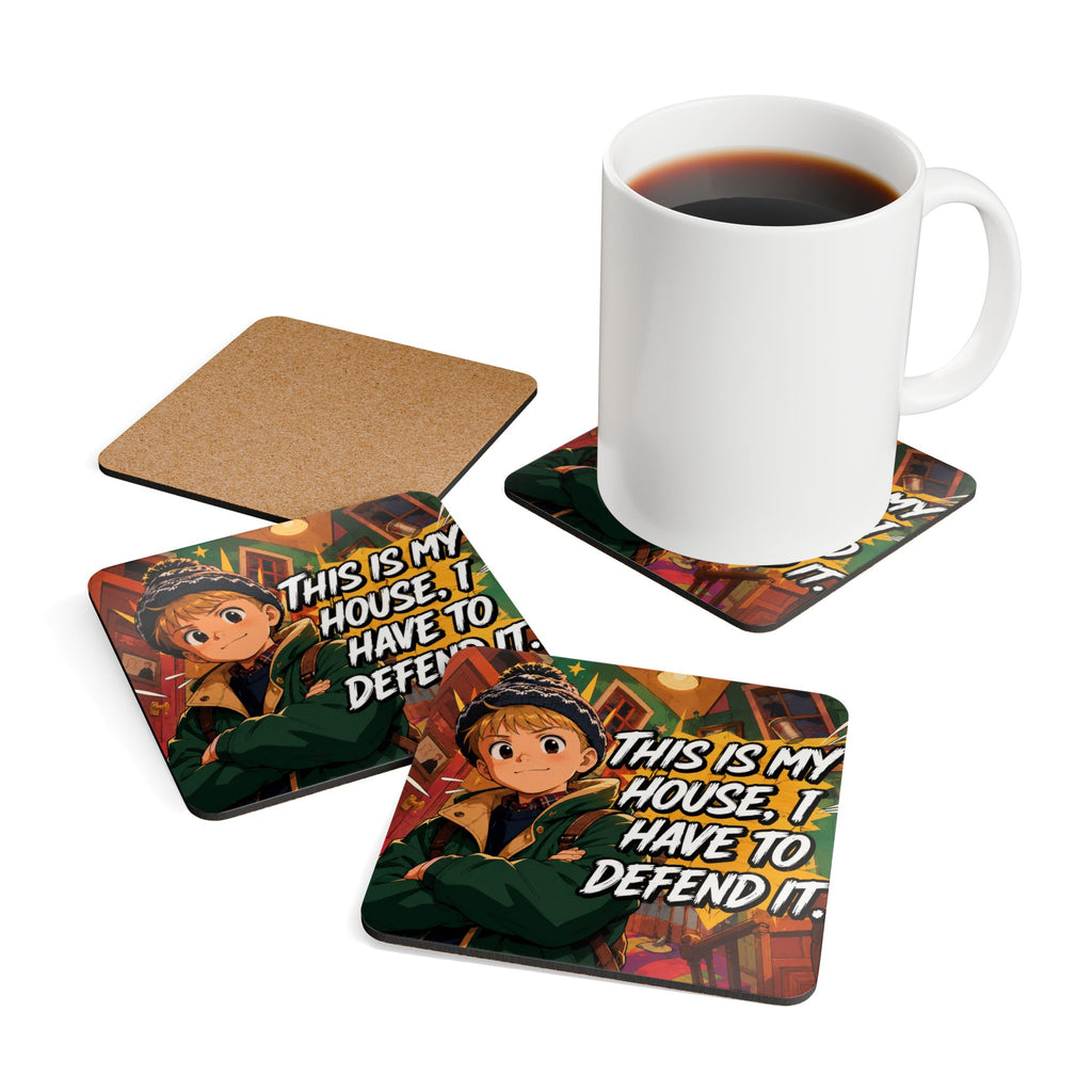 Home Alone Inspired Anime Quote Cork Coaster Set — “This Is My House, I Have To Defend It”