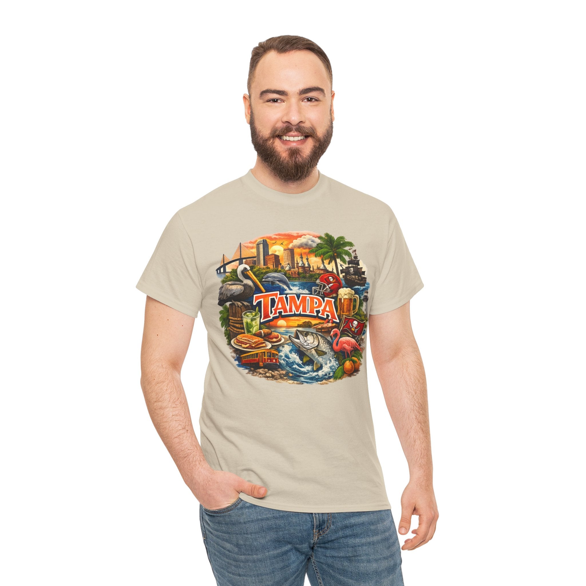 Tampa Florida Retro Scenic Tee — Vintage Beach, Skyline & Wildlife Graphic