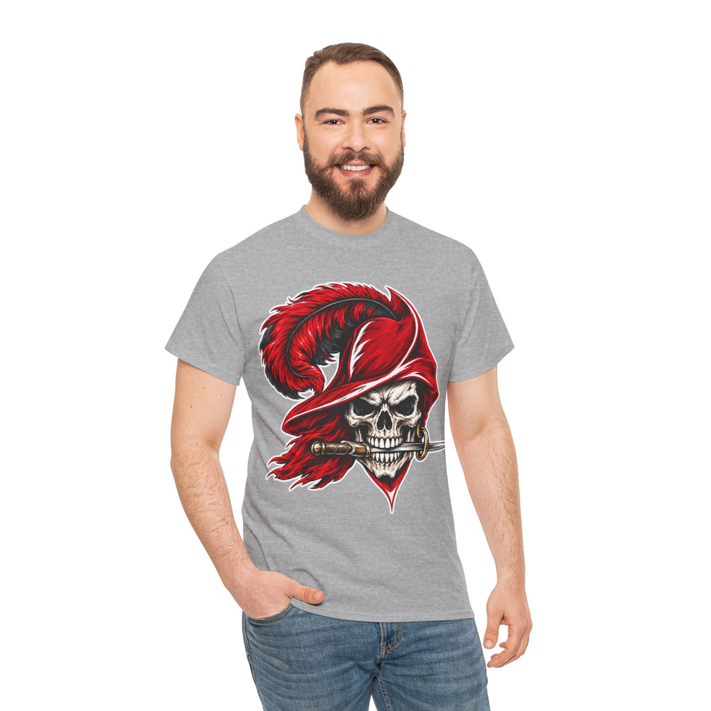 Skull Pirate Tee — Red Feathered Bandana Skull T‑Shirt