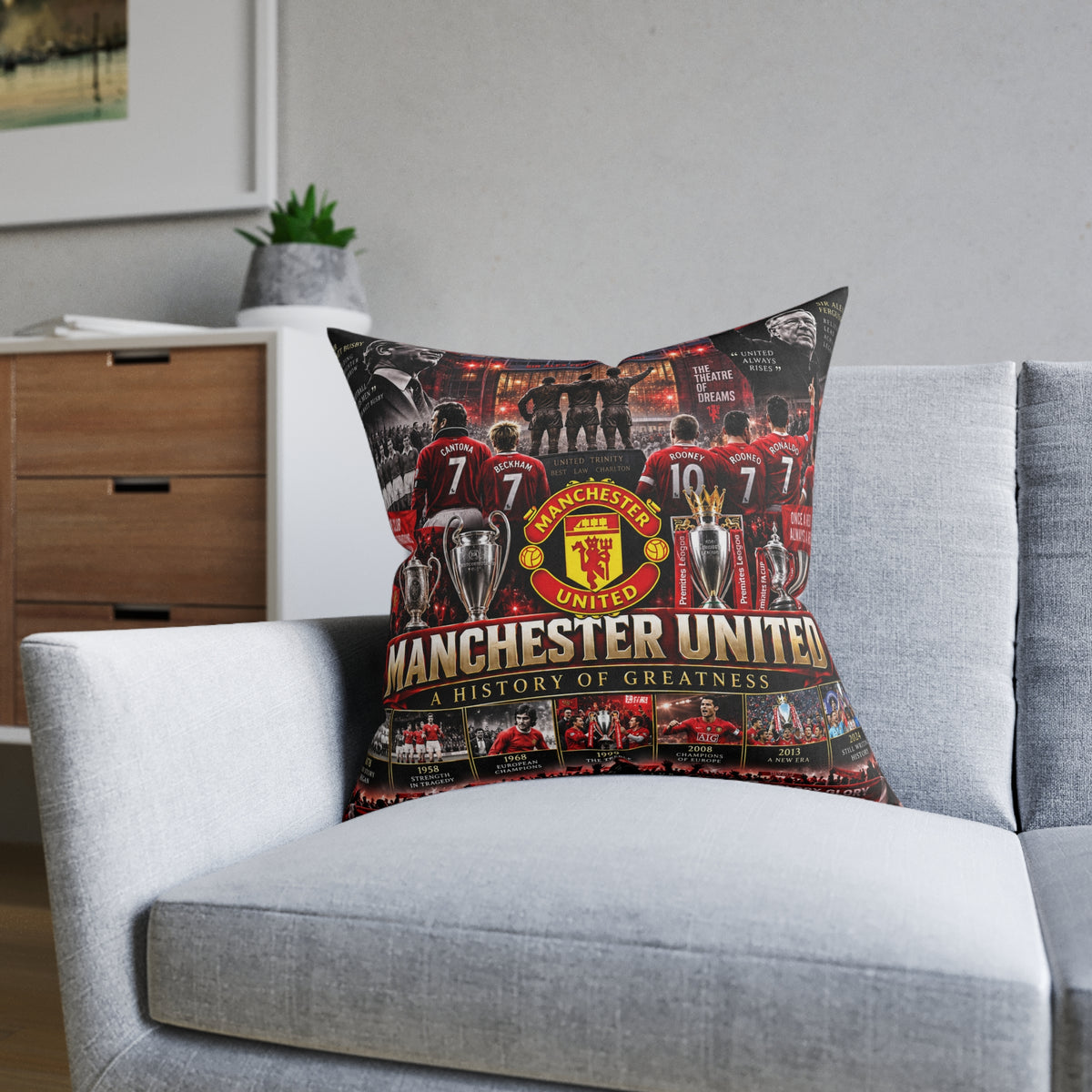 Manchester United Square Pillow — A History of Greatness Fan Cushion