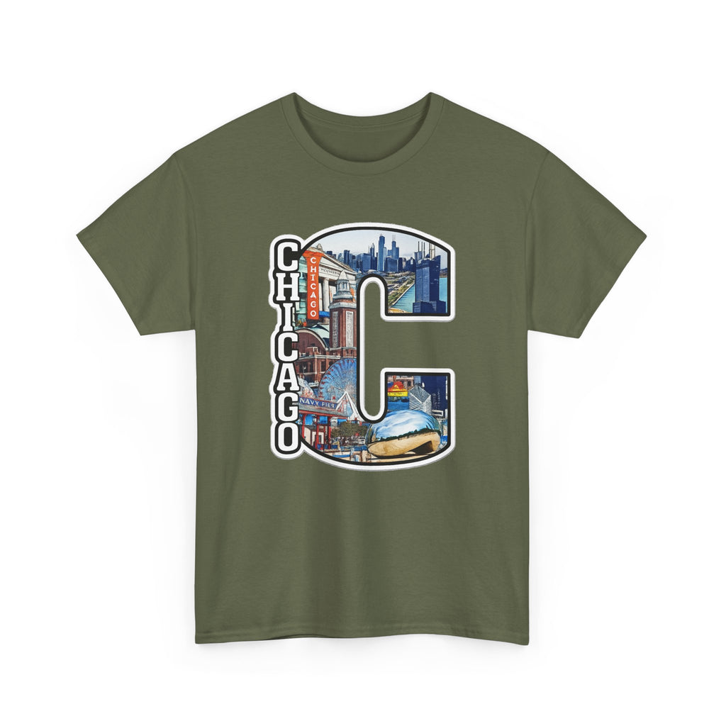 Chicago C Letter T-Shirt — City Skyline Graphic Cotton Tee