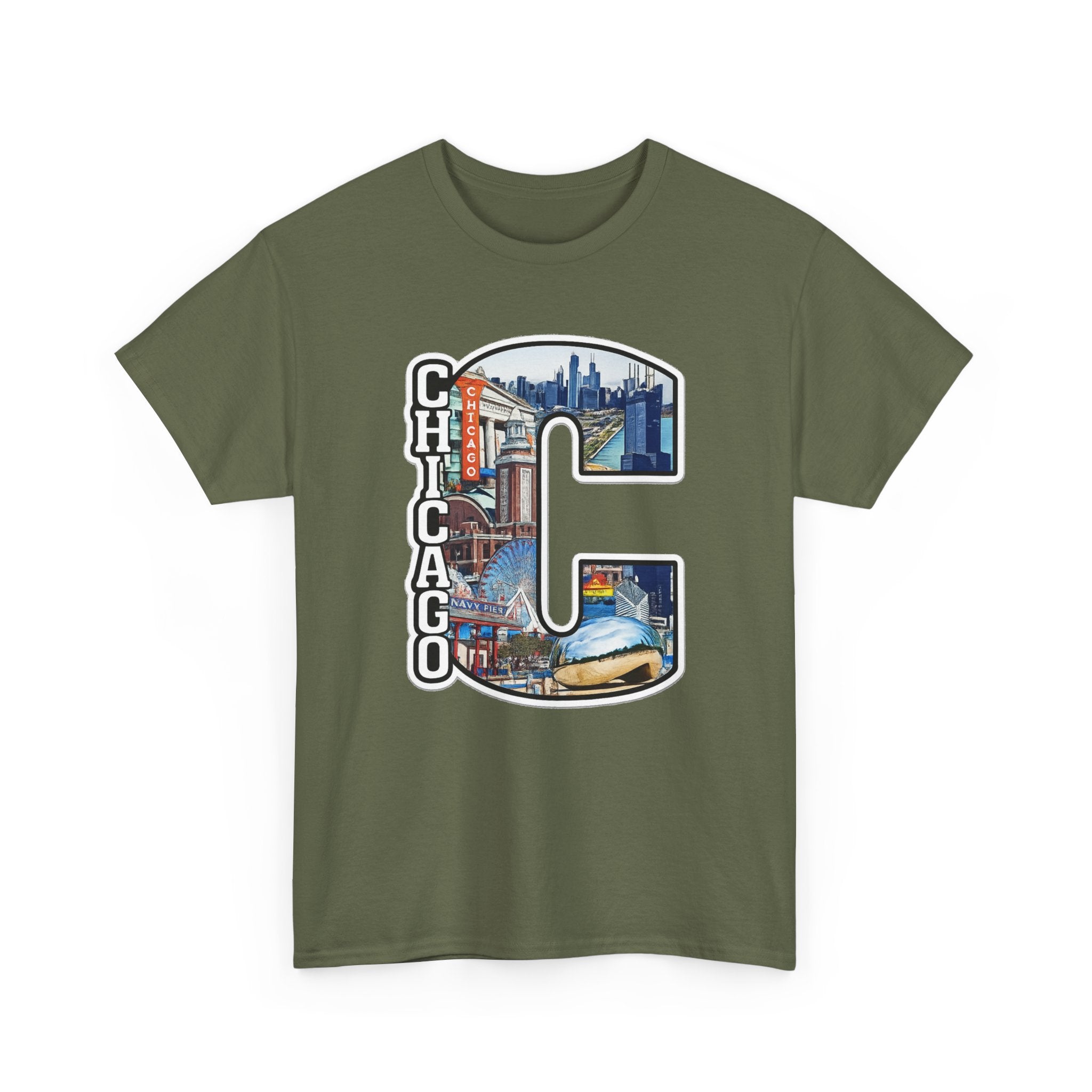 Chicago C Letter T-Shirt — City Skyline Graphic Cotton Tee