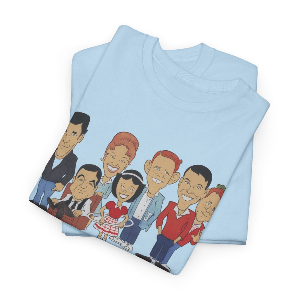 Happy Days Retro TV Cast Cartoon Tee - Vintage Sitcom Character Group Shirt