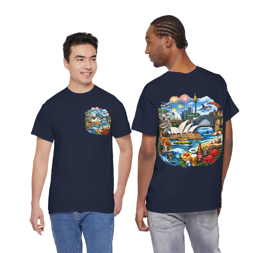 T-Shirt — Sydney Landmark Collage Tee (Opera House, Harbour Bridge, Koala & Beach Scene)