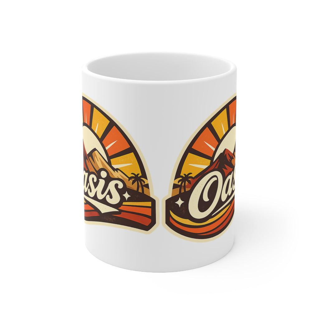 Oasis Mountain Sunrise Coffee Mug — Retro Palm Desert Ceramic Cup (11oz & 15oz)