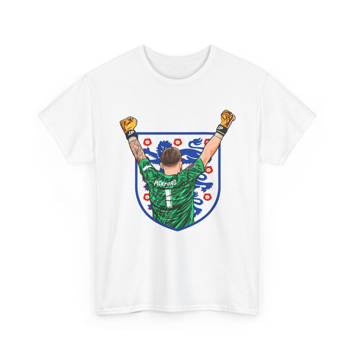 Pickford England Number 1 Goalkeeper Graphic Tee — Victory Pose Jersey Design