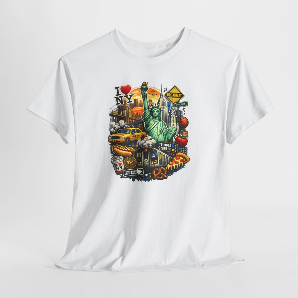 New York City Icons T-Shirt — Statue of Liberty, Taxi & I  NY Collage Tee