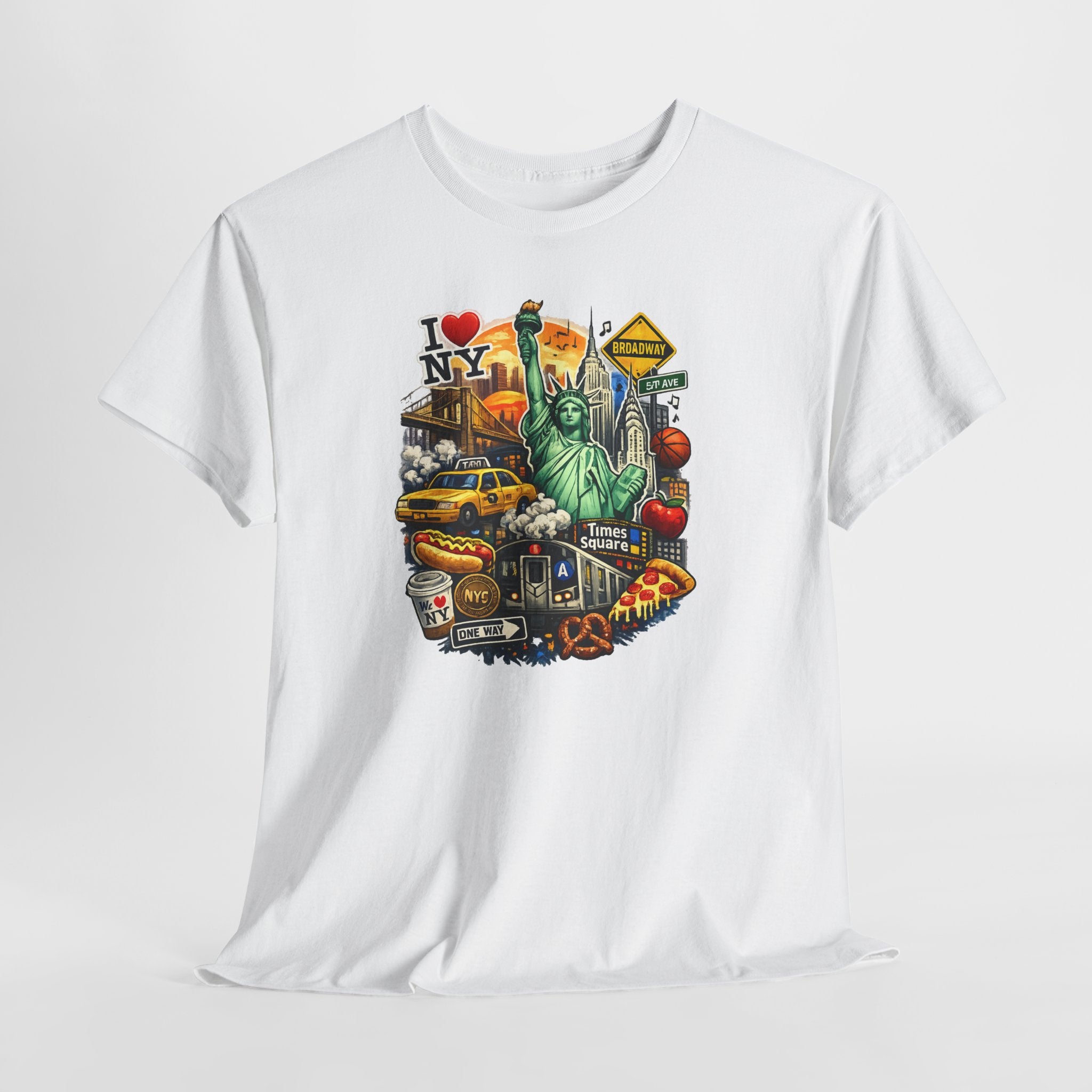 New York City Icons T-Shirt — Statue of Liberty, Taxi & I  NY Collage Tee