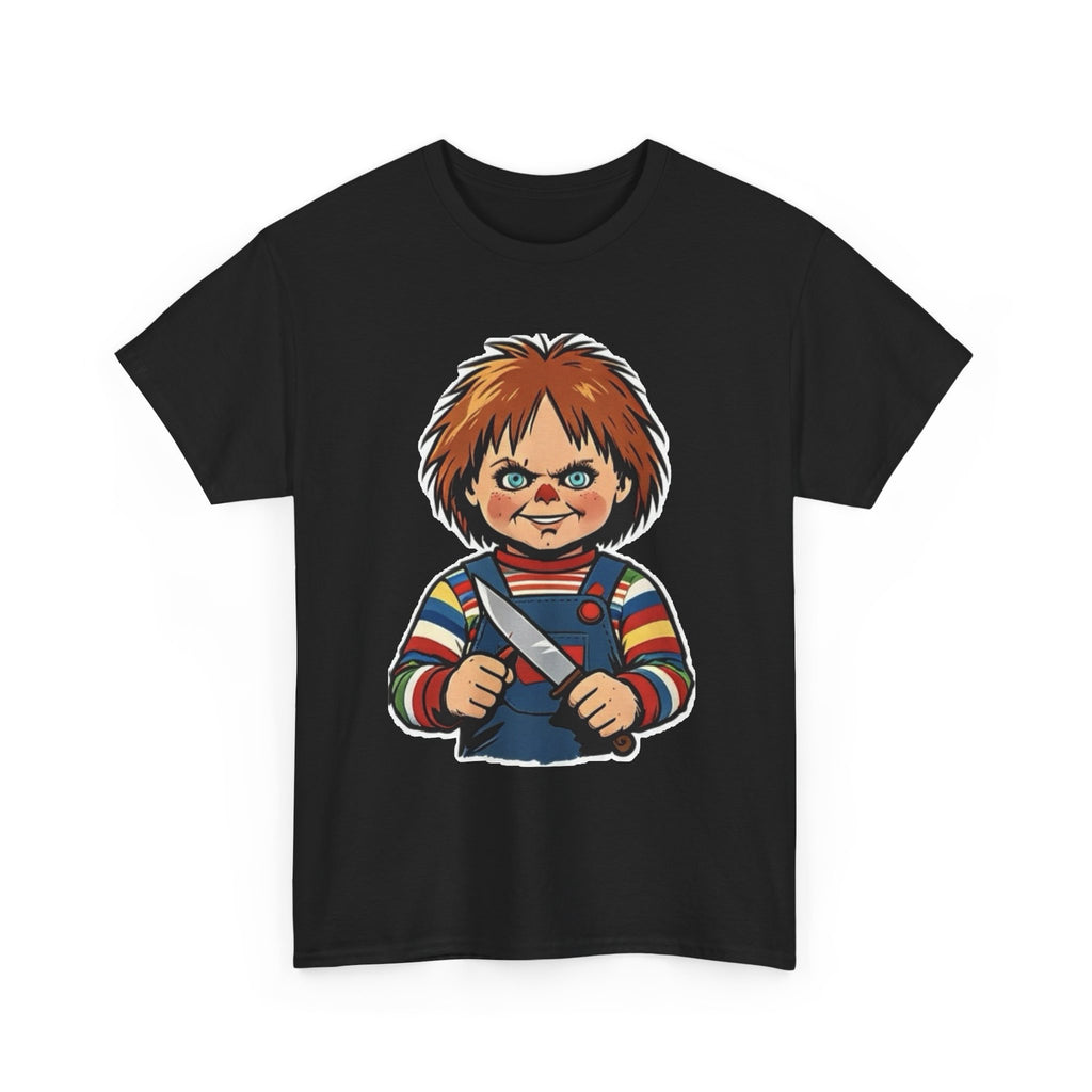 Horror Doll Knife Tee — Creepy Chucky-Inspired Graphic T-Shirt