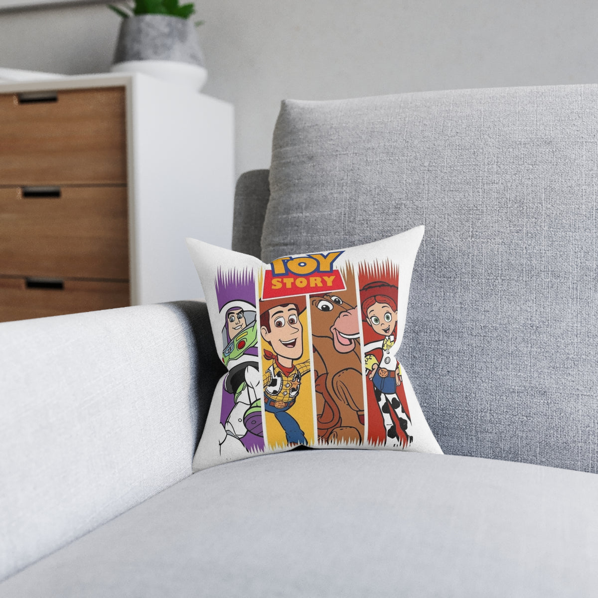Toy Story Characters Square Pillow - Buzz, Woody, Bullseye & Jessie Decorative Throw Cushion