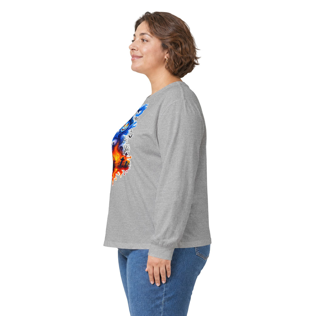 Ghost Flame Long Sleeve Tee — Spooky Blue Spirit Graphic