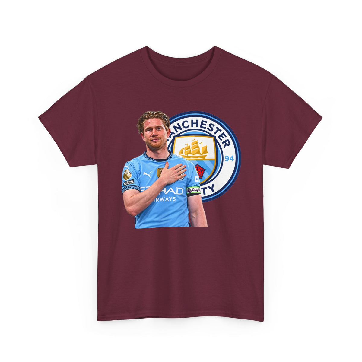 Kevin De Bruyne Manchester City Legend Cotton T-Shirt — Player Tribute Tee (Heart Badge Design)