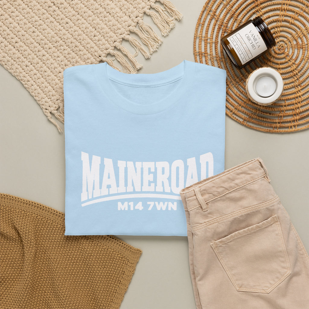 Maine Road Manchester City Cotton T-Shirt — M14 7WN Maine Graphic T-Shirt