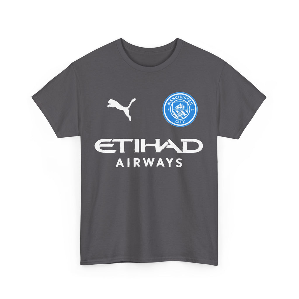 Man City Inspired Etihad Airways Logo Tee - Black Puma Style Football Shirt