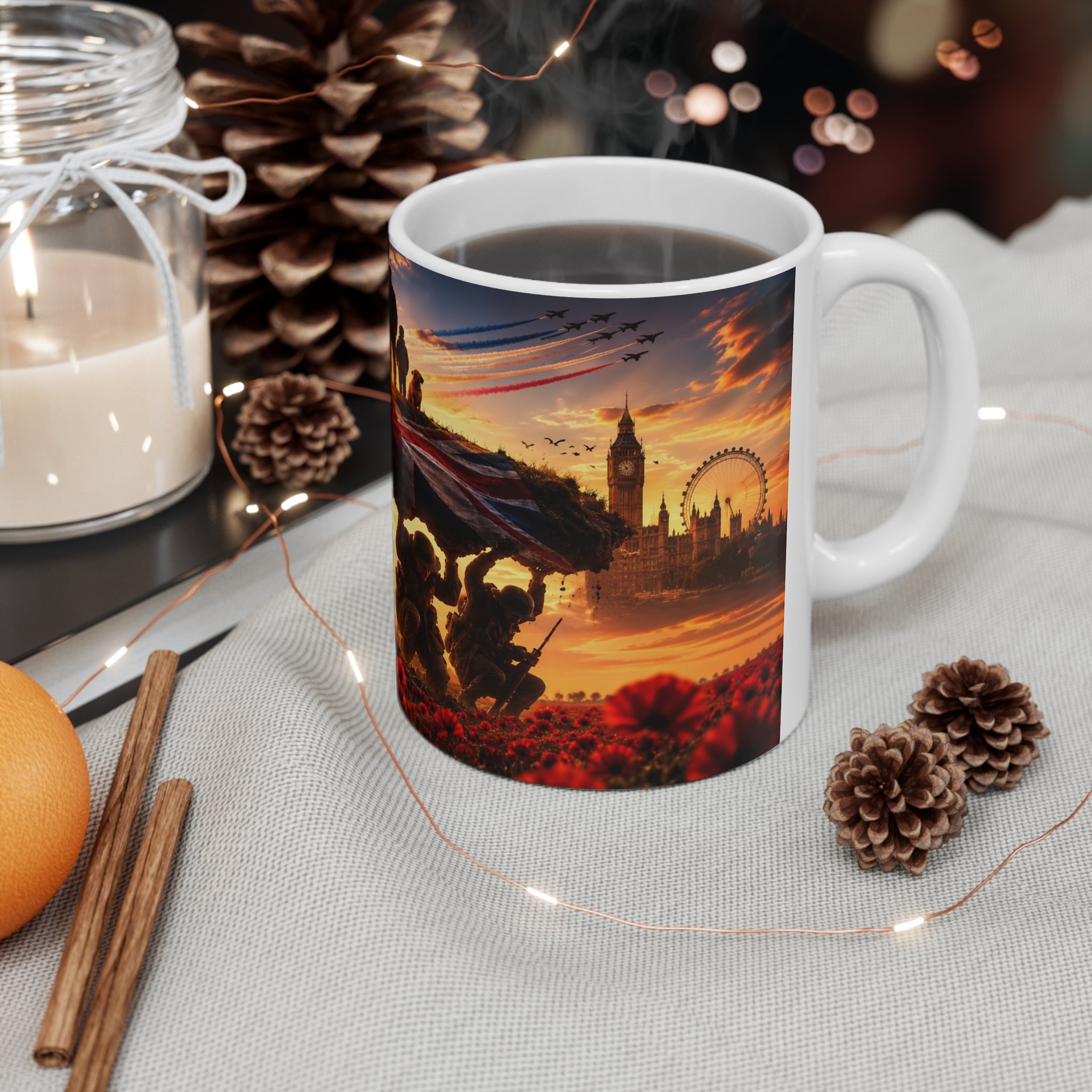Veterans Remembrance Mug - Sunset Soldiers Poppy Tribute (11oz & 15oz)