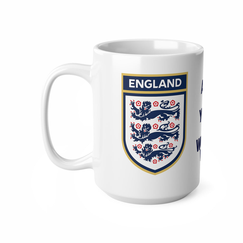 England Football Crest Mug — “And After All You’re My Wonderwall” Ceramic Coffee Cup (11oz & 15oz)
