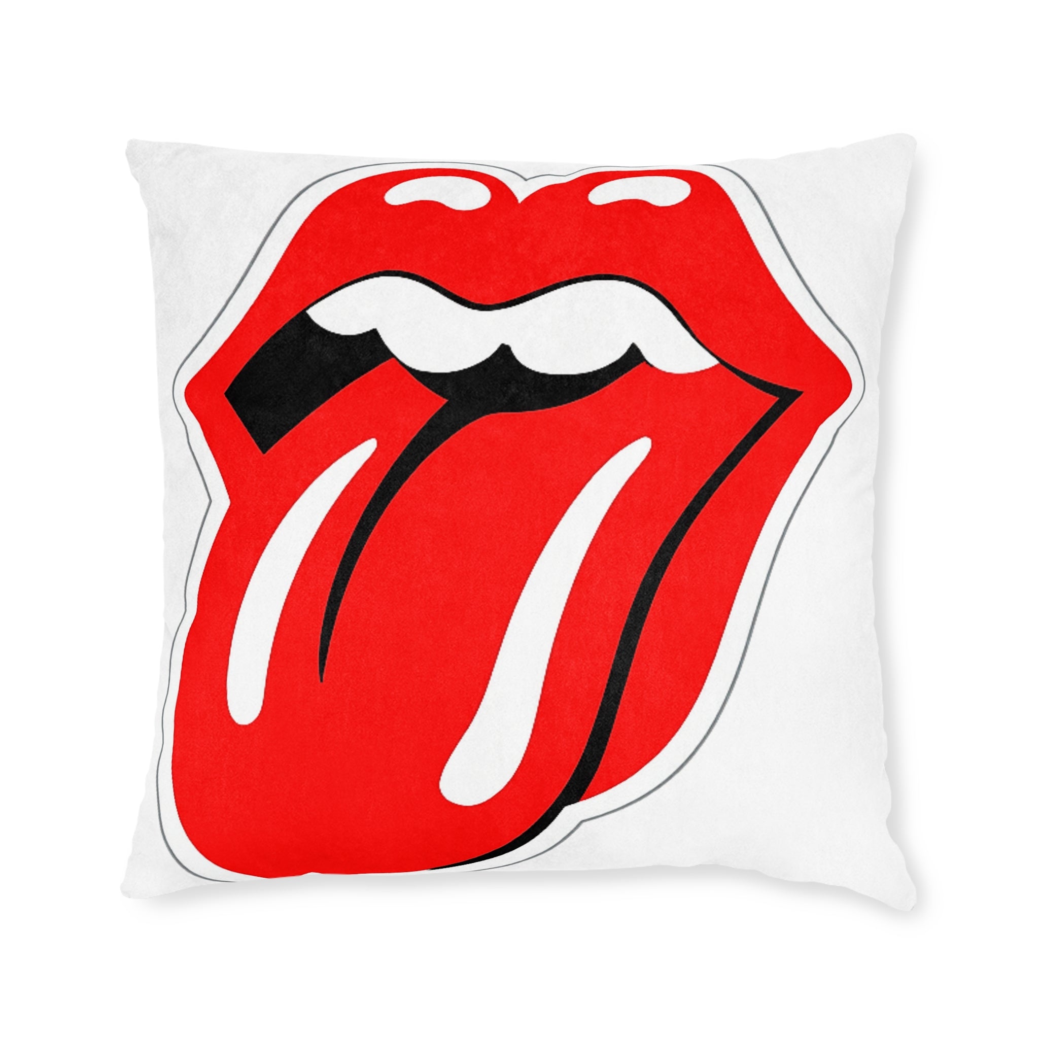 Rock Band Tongue Square Pillow – Retro Music Logo Throw Cushion