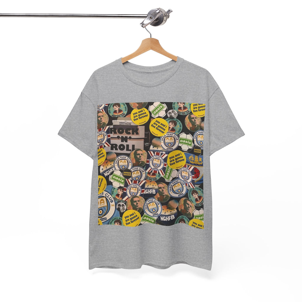 Oasis Rock & Roll Retro Button Collage Tee