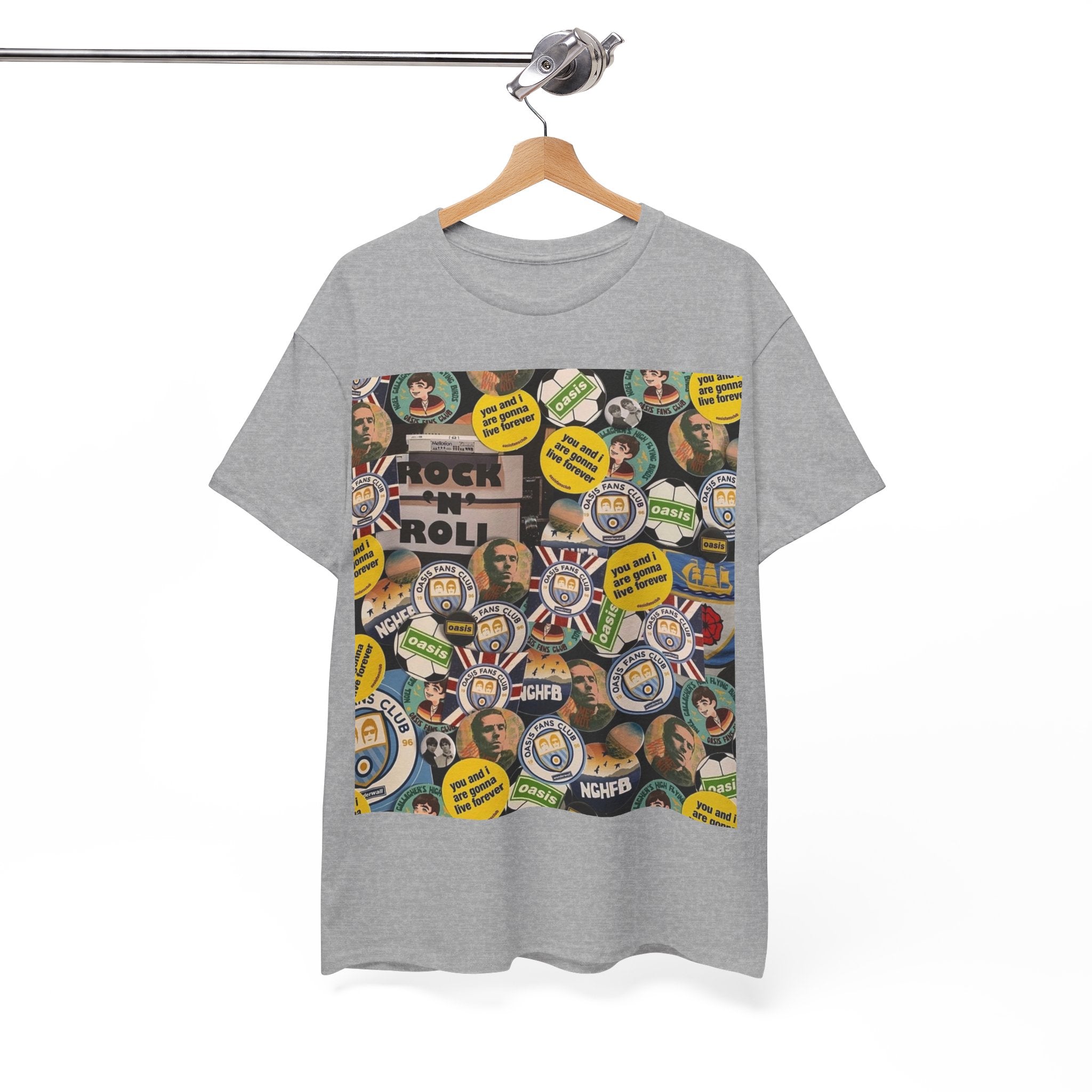 Oasis Rock & Roll Retro Button Collage Tee