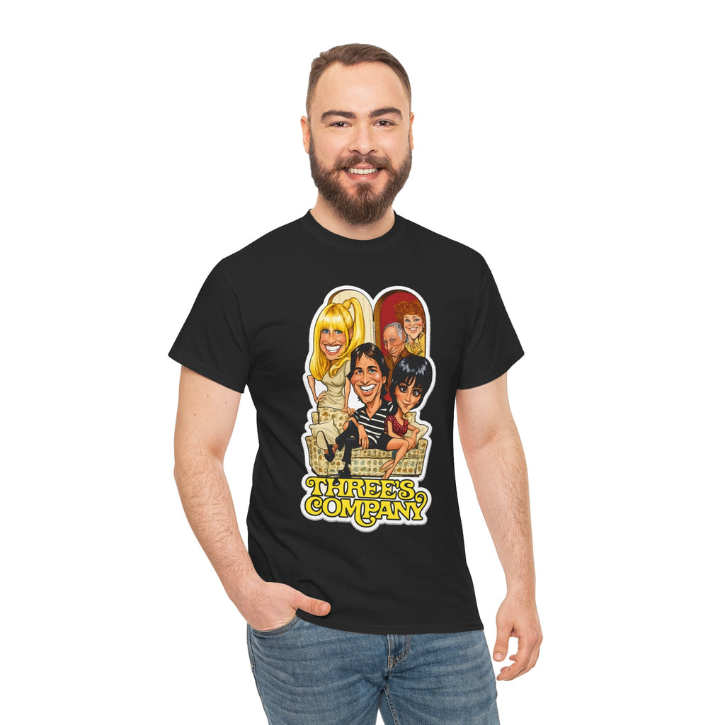 Three's Company Retro TV Tee — Vintage Sitcom Caricature T-Shirt