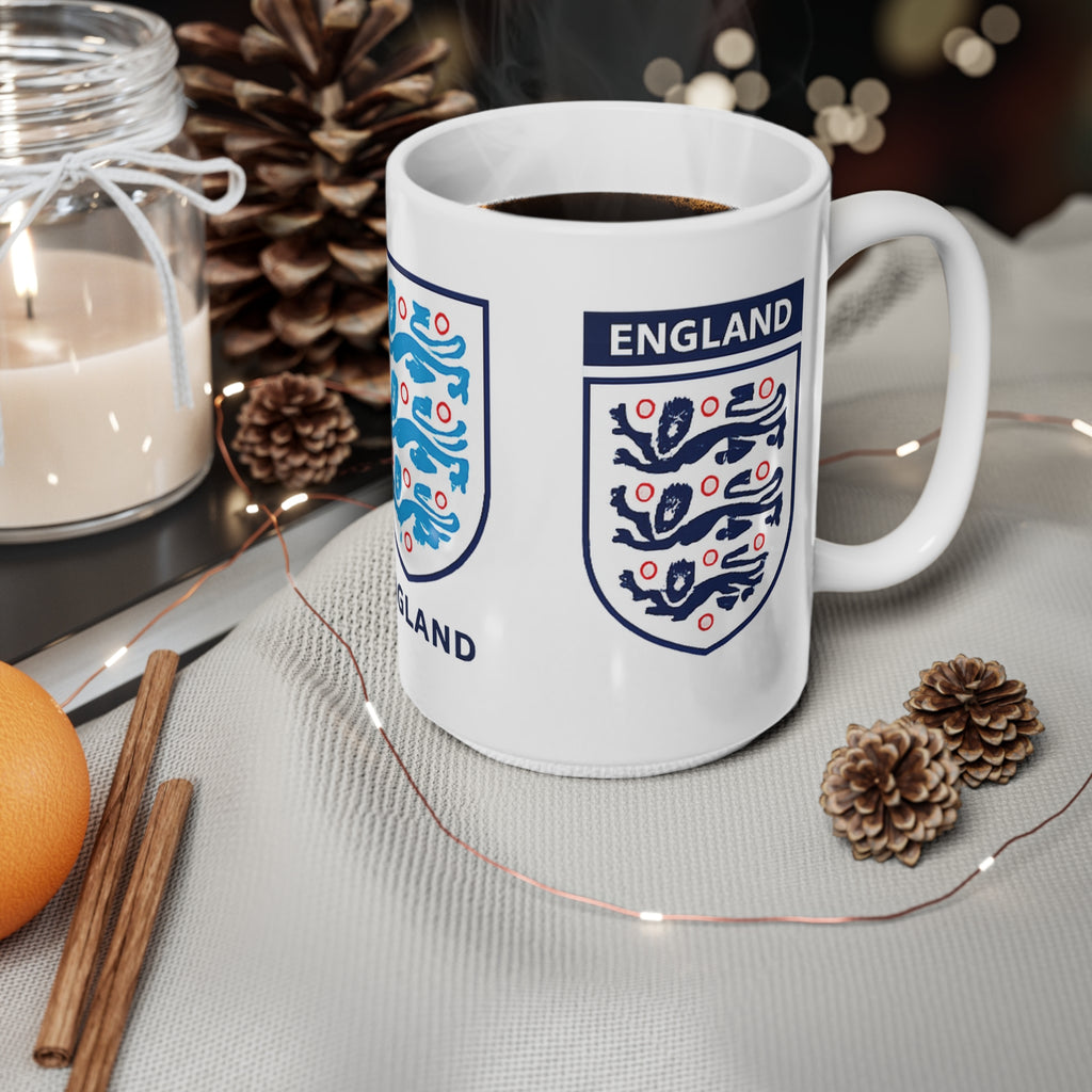England Three Lions Ceramic Coffee Mug — 11oz & 15oz Football Fan Gift