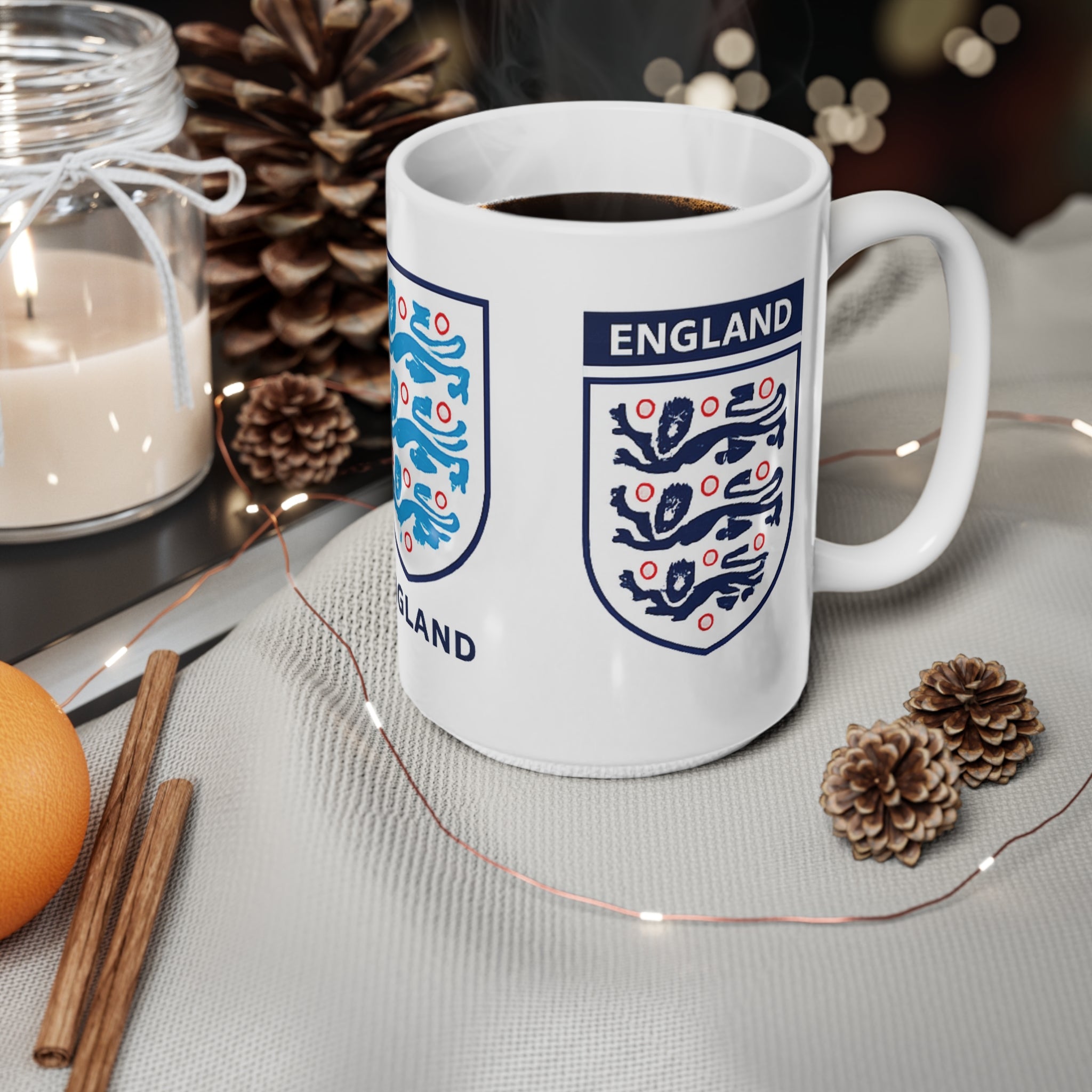 England Three Lions Ceramic Coffee Mug — 11oz & 15oz Football Fan Gift