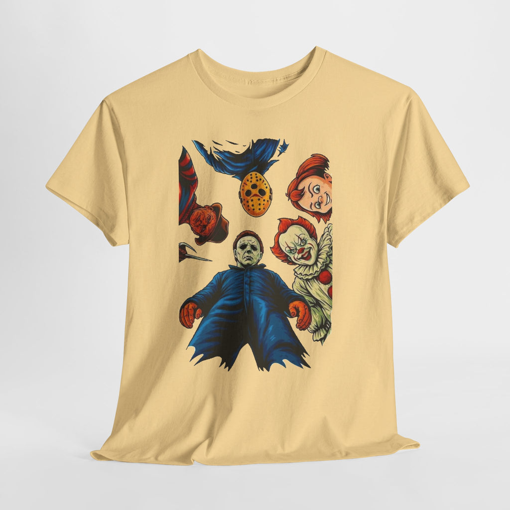 Horror Movie Icons Graphic Tee — Michael Myers, Jason & Classic Clowns Halloween T-Shirt