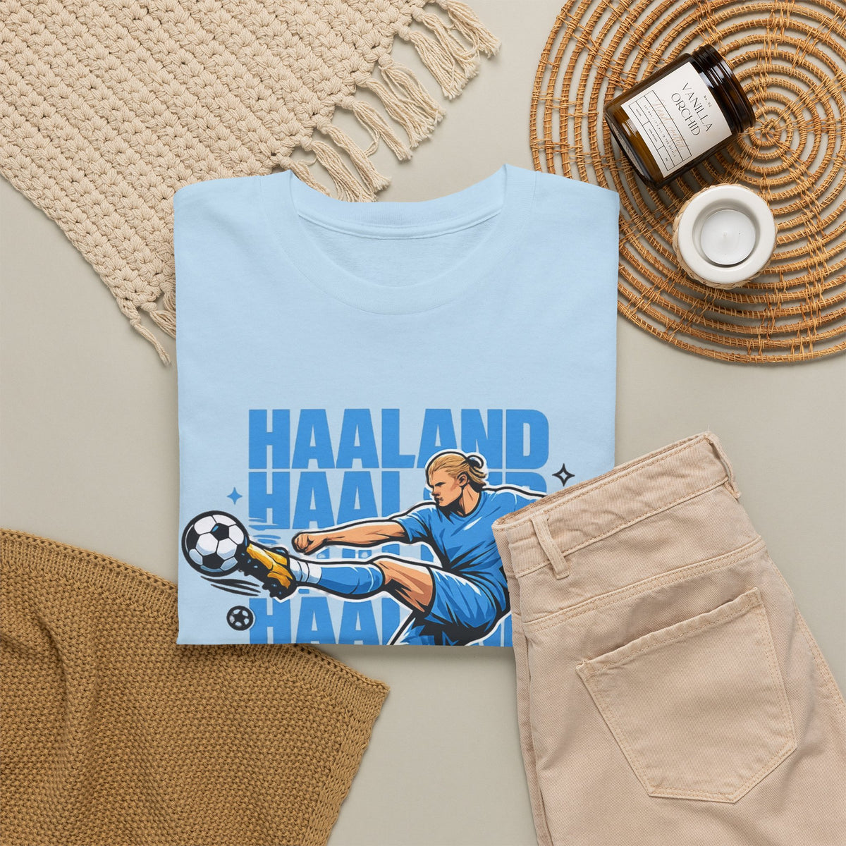Haaland Manchester City Inspired Cotton T-Shirt — Striker Action Graphic Football Shirt