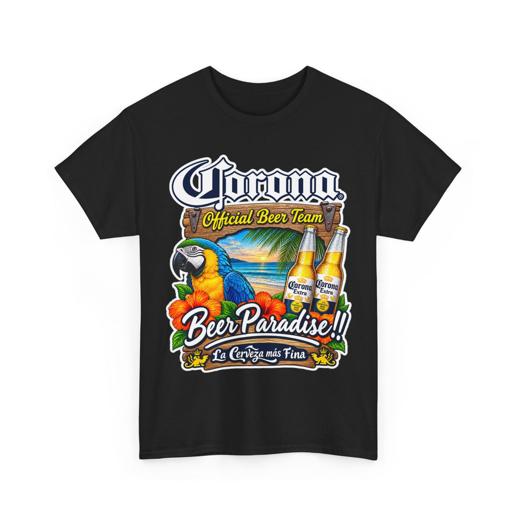 Corona Beer Paradise Tee — Tropical Parrot Beach Beer T‑Shirt