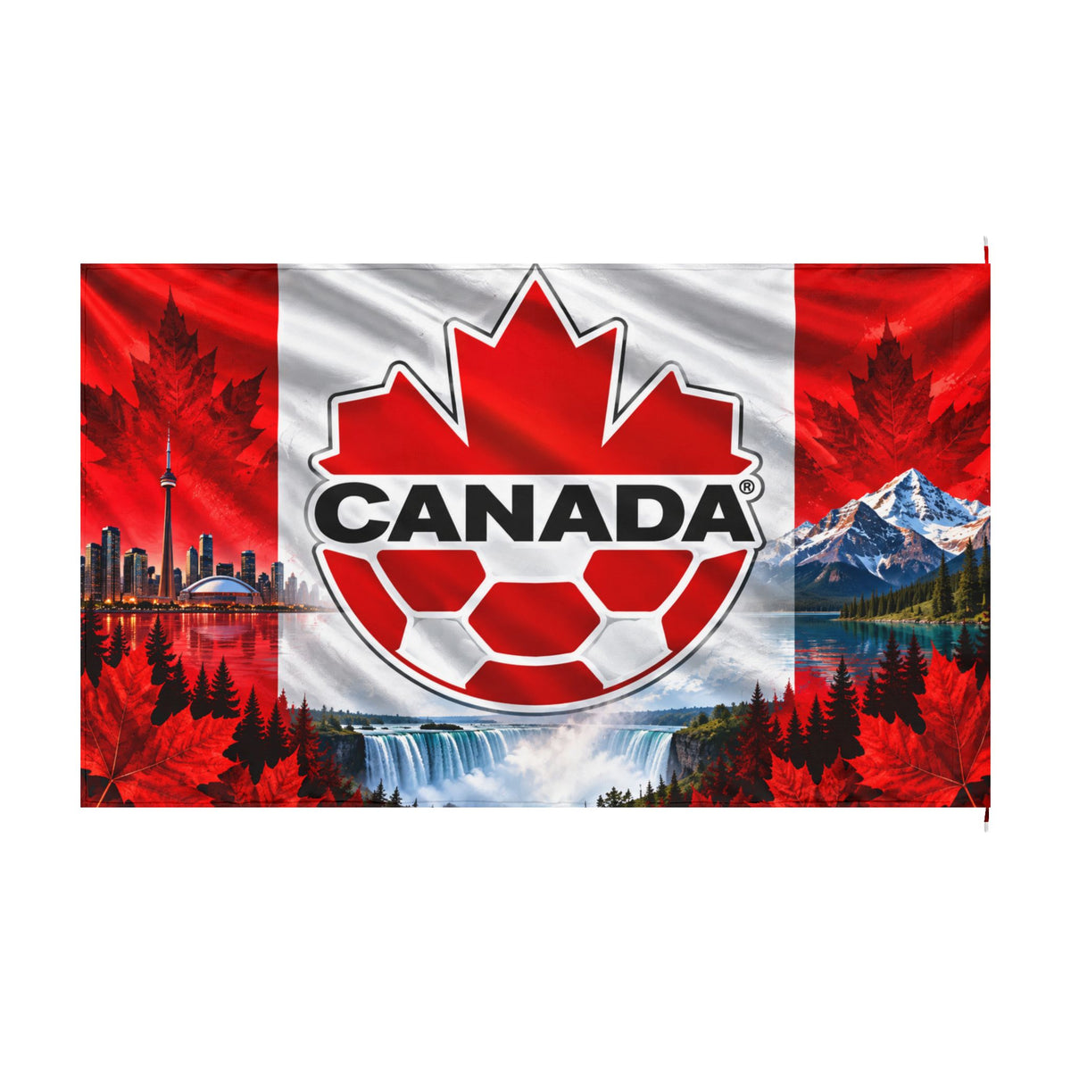 Canada Soccer Flag — Double-Sided Maple Leaf & Scenic Canadian Landscape