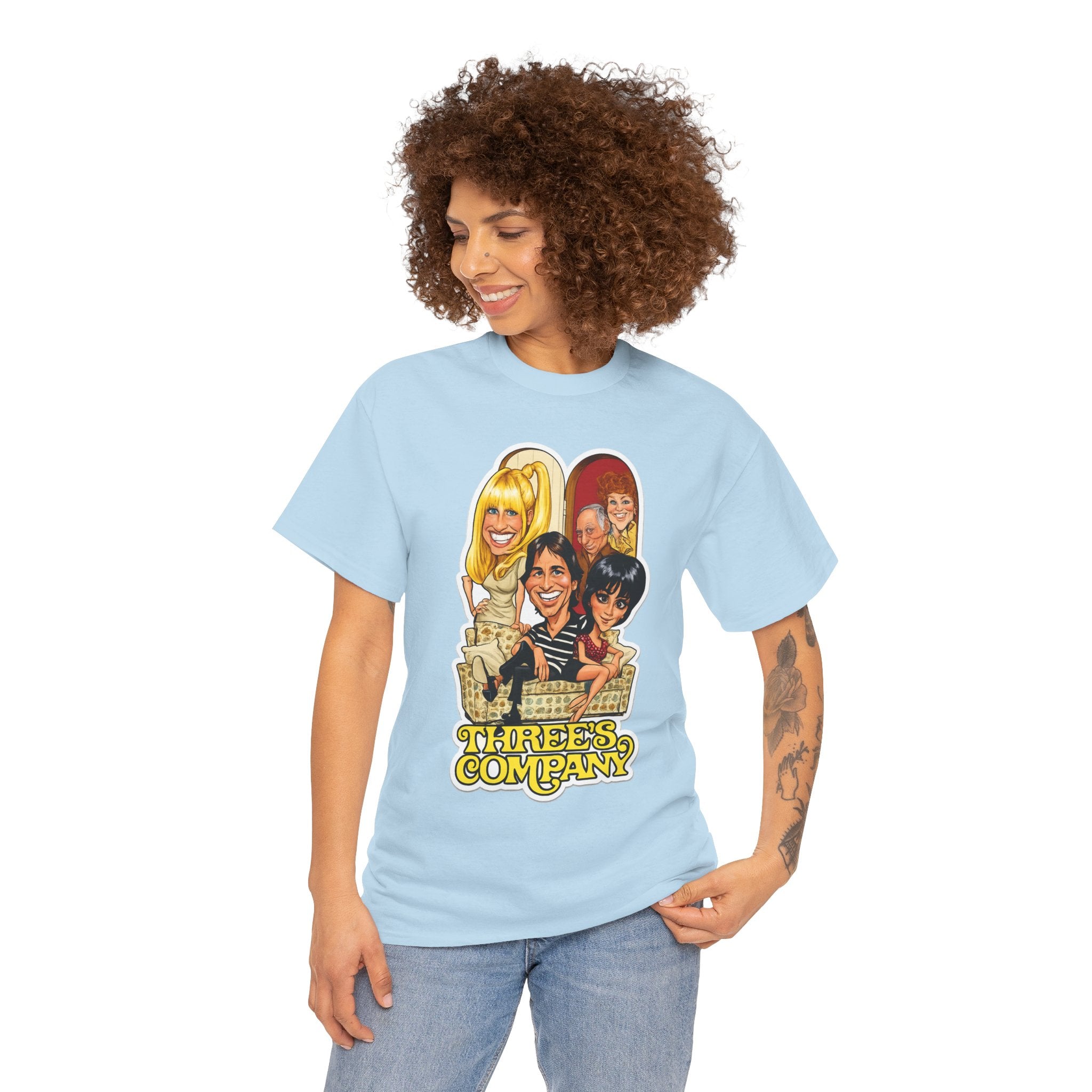 Three's Company Retro TV Tee — Vintage Sitcom Caricature T-Shirt