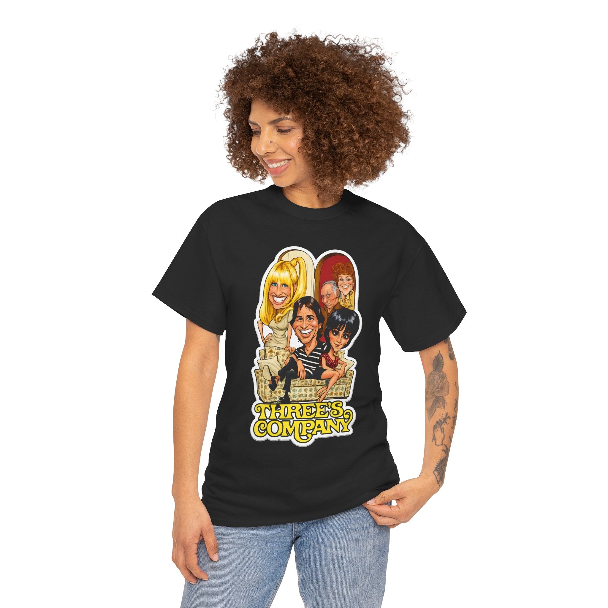Three's Company Retro TV Tee — Vintage Sitcom Caricature T-Shirt