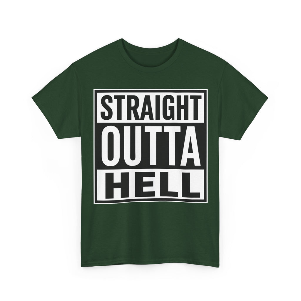 Straight Outta Hell T-Shirt — Bold Gothic Graphic Tee