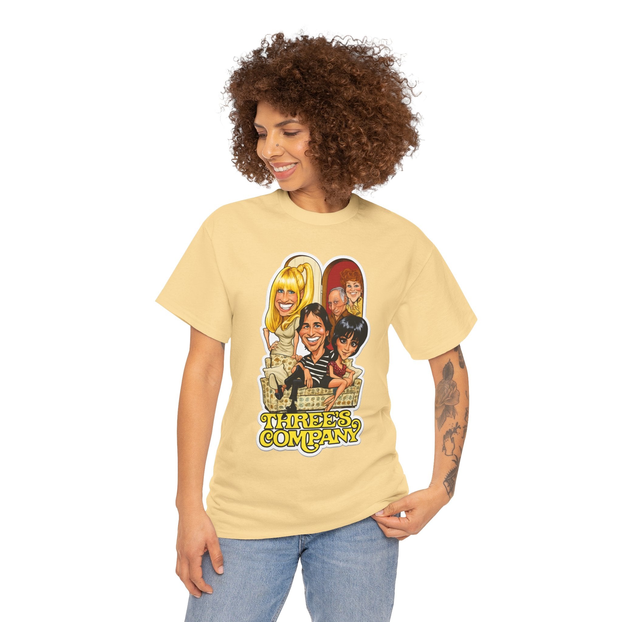 Three's Company Retro TV Tee — Vintage Sitcom Caricature T-Shirt