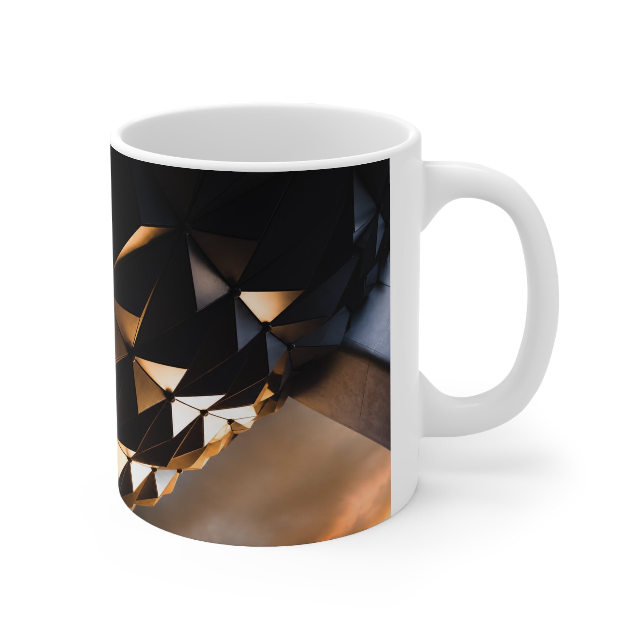 Epcot Geometric Black & Gold Ceramic Mug — Modern Faceted Coffee Cup (11oz/15oz)