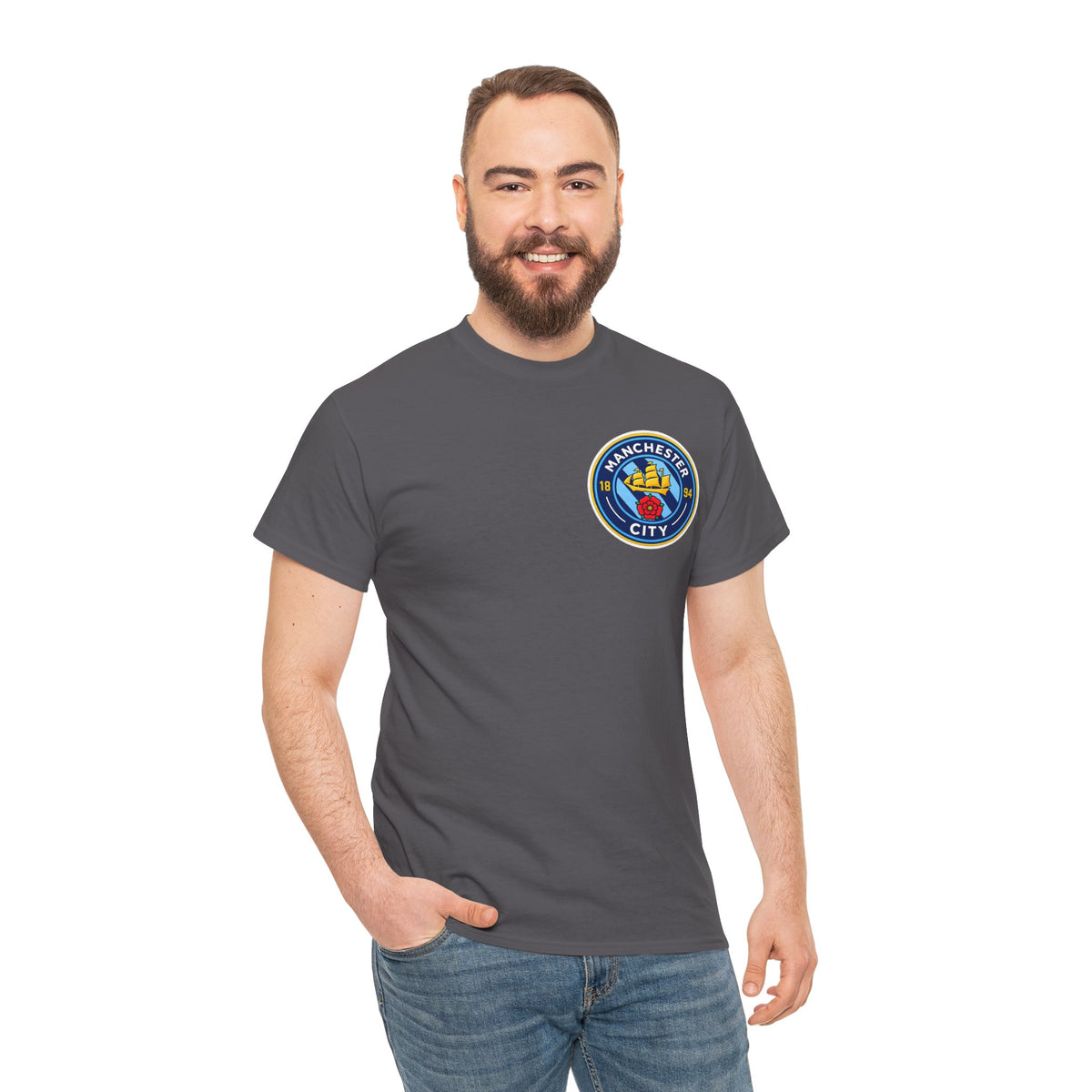 Manchester City Inspired Crest T‑Shirt – Circular Badge Chest Logo Tee