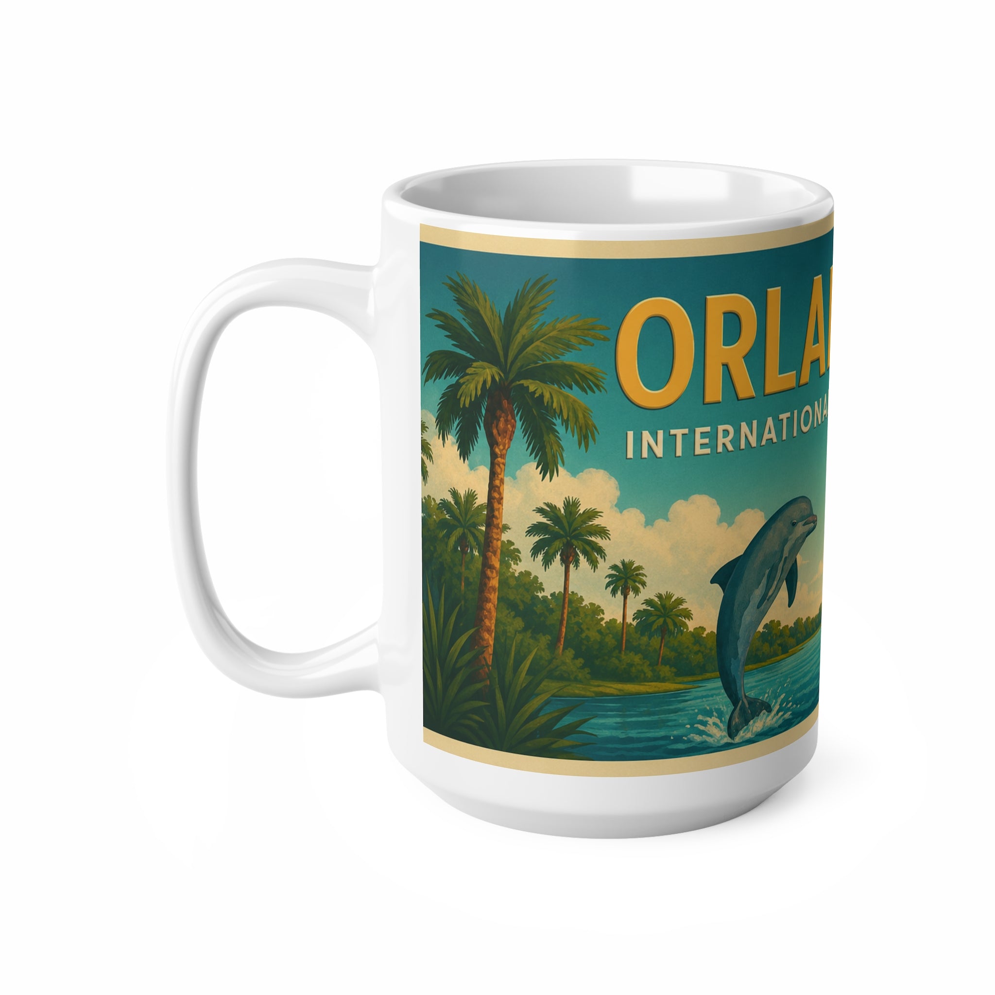 Orlando Vintage Travel Mug – 'Orlando International Airport' Retro Dolphin & Palm Coffee Cup (11oz, 15oz)