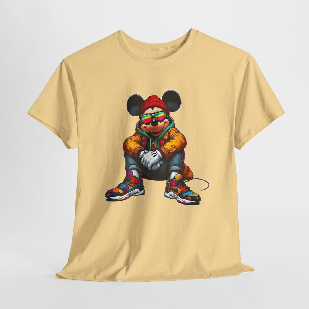 Mickey Mouse Streetwear Graphic Tee — Hip-Hop Mouse Character Sitting in Sneakers
