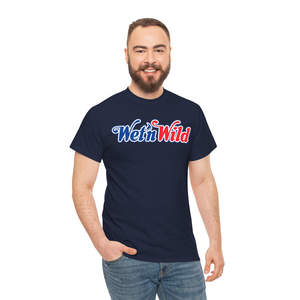 Wet 'n Wild Retro Script T-Shirt — Red & Blue Patriotic Graphic Tee