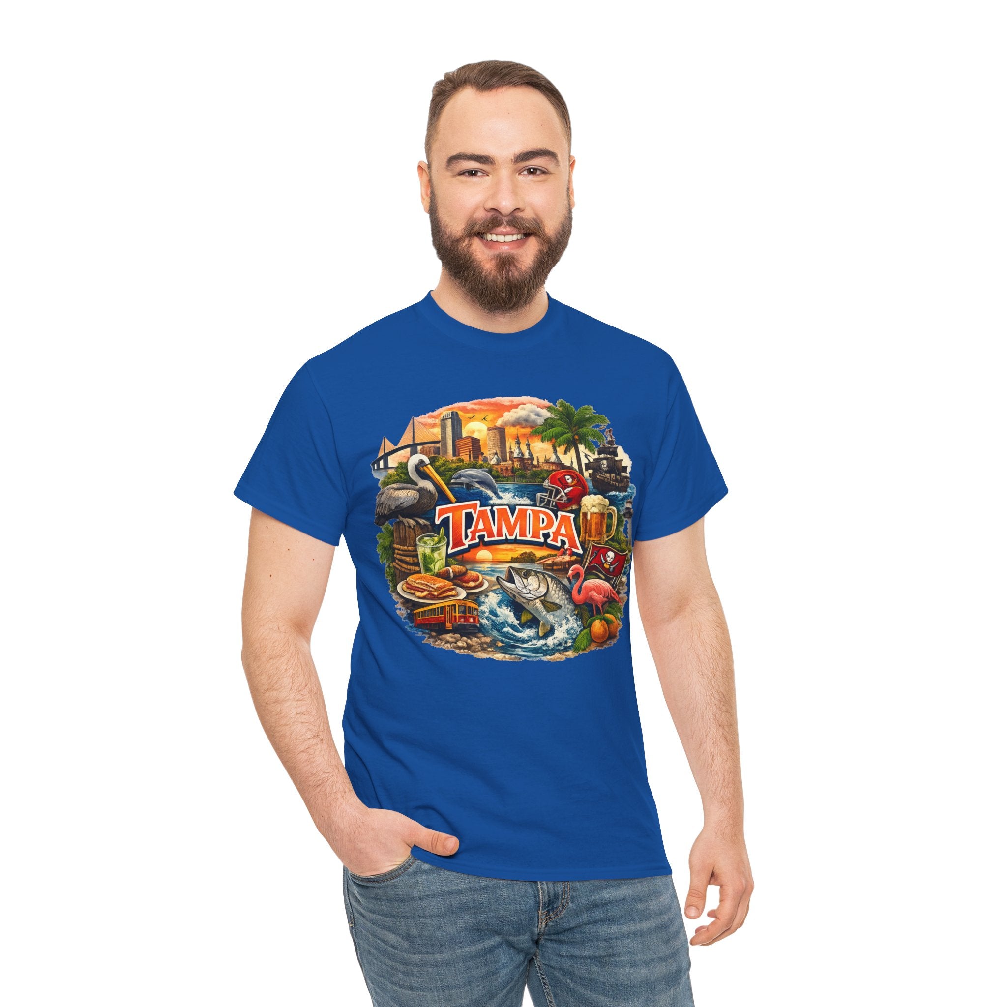 Tampa Florida Retro Scenic Tee — Vintage Beach, Skyline & Wildlife Graphic