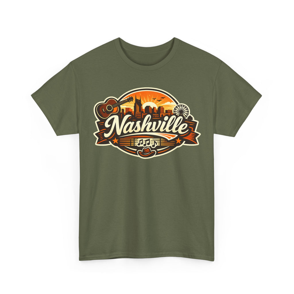 Nashville Skyline Guitar Tee – Retro Music City Souvenir Shirt