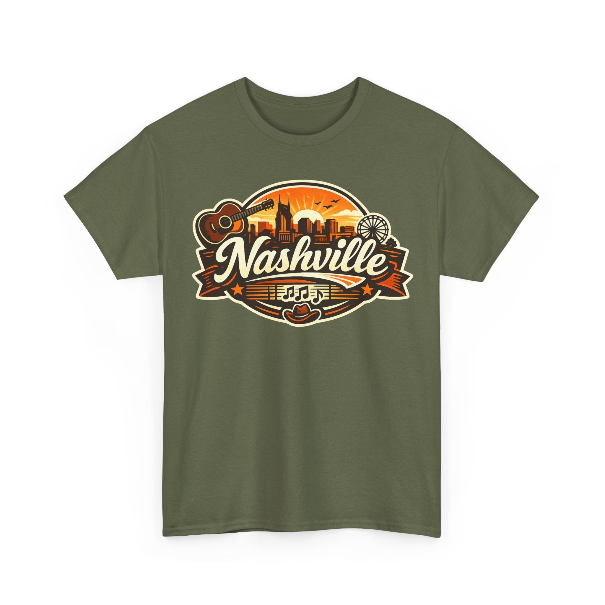 Nashville Skyline Guitar Tee – Retro Music City Souvenir Shirt