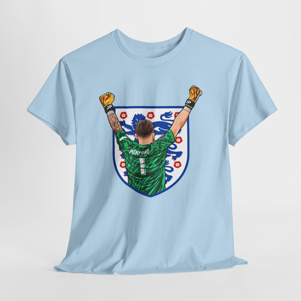 Pickford England Number 1 Goalkeeper Graphic Tee — Victory Pose Jersey Design