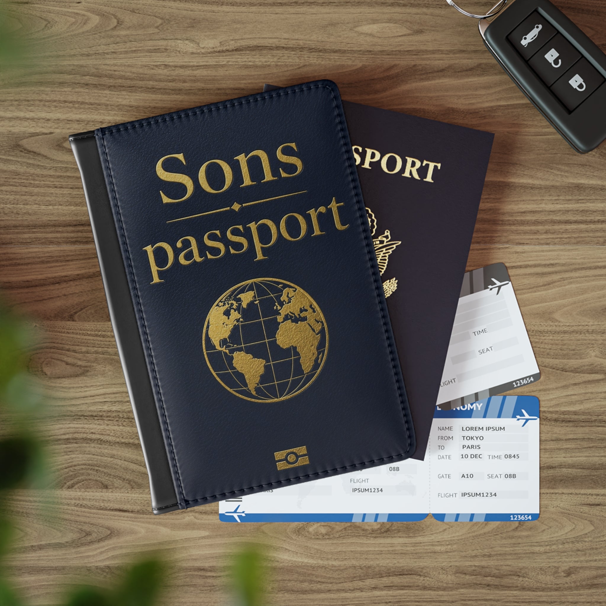 Sons Passport Cover – Personalized Travel Document Holder with Gold Globe Design